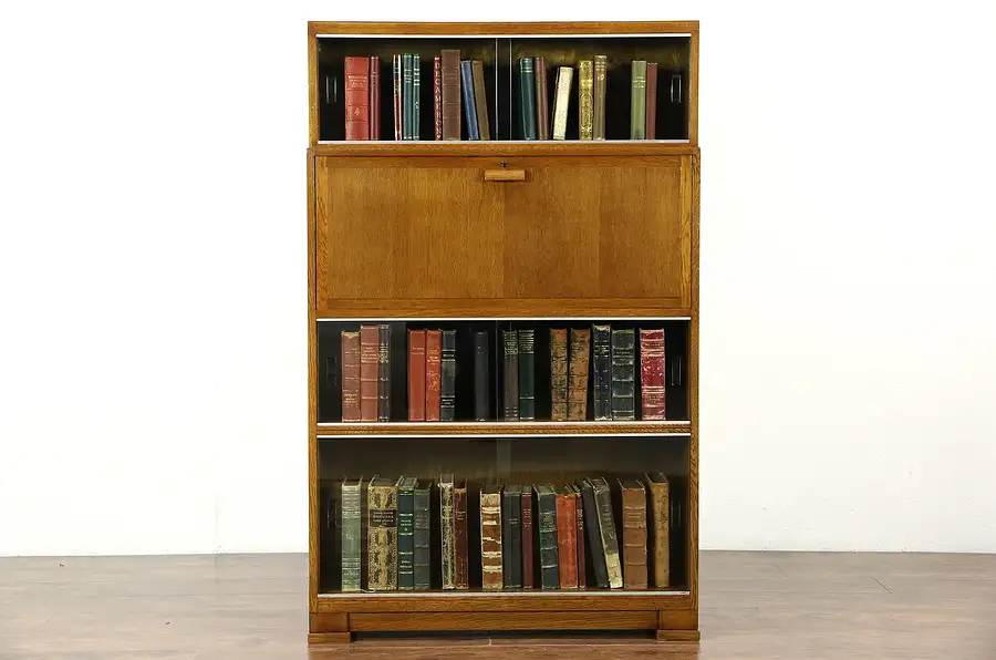 Main image of Midcentury Modern Oak 1950's Vintage Secretary Desk & Bookcase, Signed