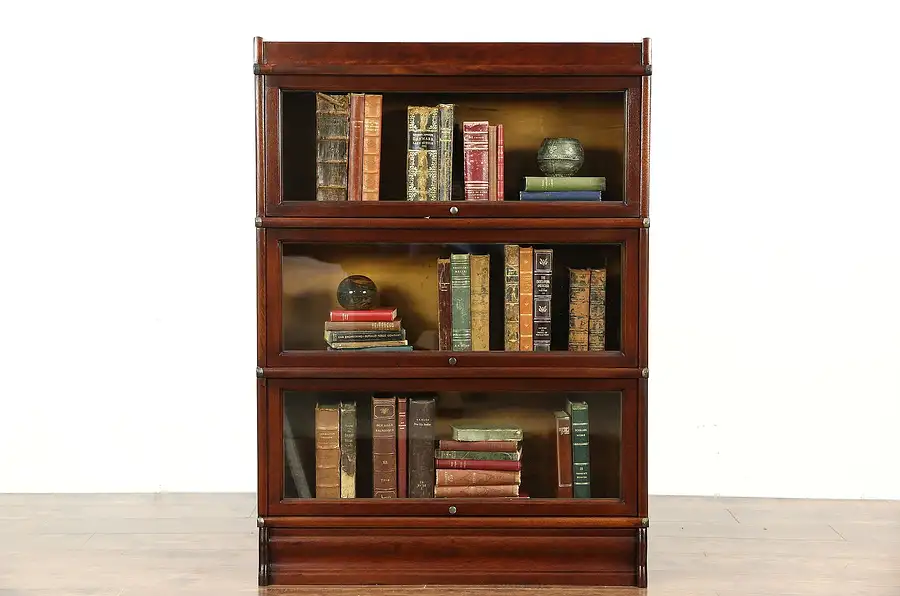 Main image of Lawyer 3 Stack Antique 1900 Library Barrister Bookcase, Signed Globe