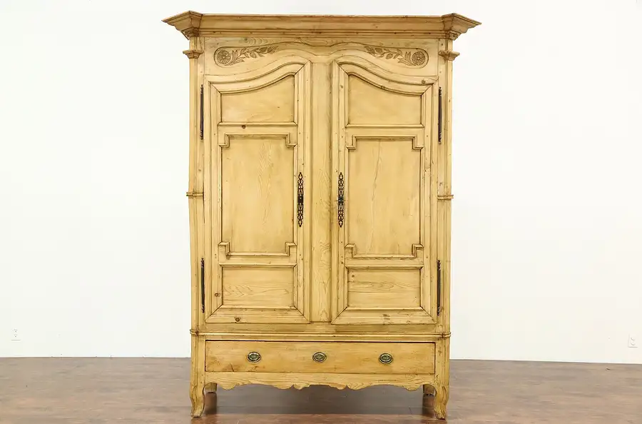 Main image of Country Pine Carved French Provincial Antique 1870 Armoire or Wardrobe