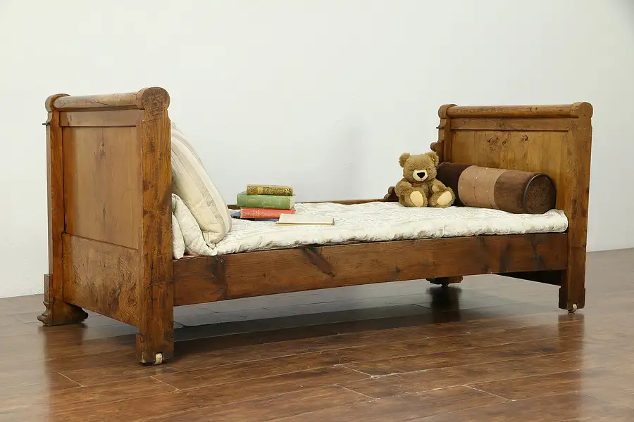 Main image of Classical French Antique 1810 Carved Elm Burl Day Bed or Bench