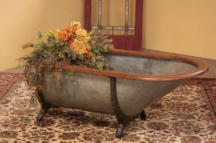 Main image of Victorian Oak & Iron Bathtub, Great for Party Tub