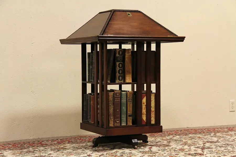 Main image of Spinning Antique 1890 Library Bookcase & Bookholder