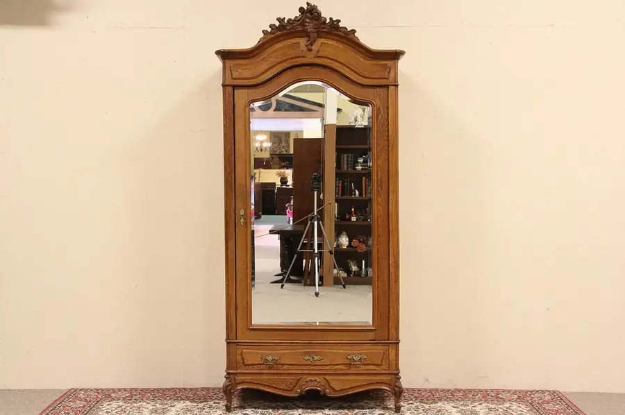 Main image of Country French Oak Armoire, Beveled Glass Door