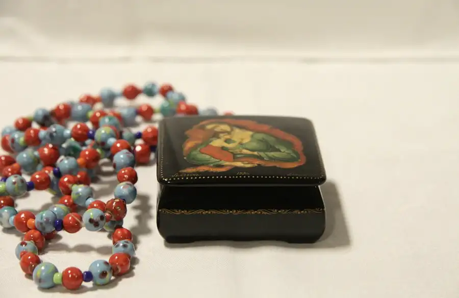 Main image of Russian Vintage Lacquer Box, Hand Painted Madonna & Child