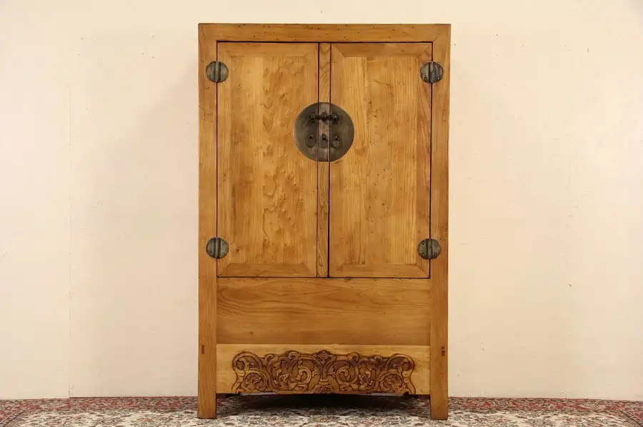 Main image of Chinese Carved Elm 1900's Antique Armoire or Cabinet