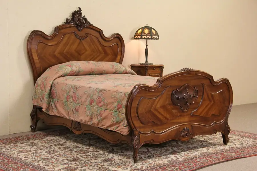 Main image of French Carved Walnut 1900 Antique Full Size Bed
