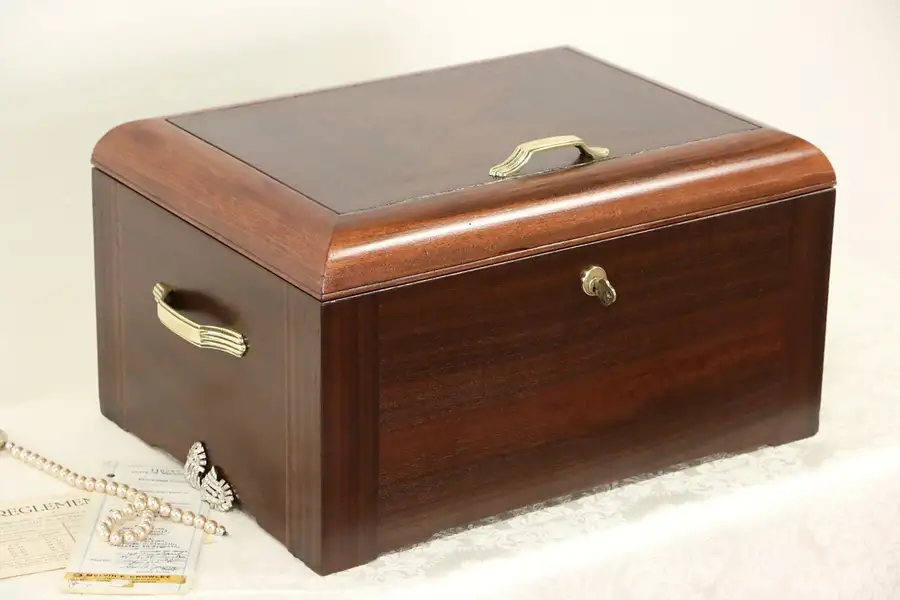 Main image of Treasurgard Signed 1930's Art Deco Safe Strongbox, Jewelry, Silver or Documents