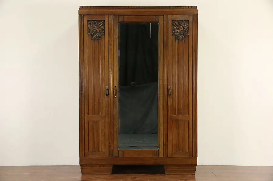 Main image of Italian Art Deco 1925 Antique Armoire, Wardrobe or Linen Closet