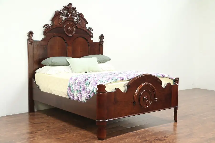 Main image of Victorian Antique 1860's Carved Cherry Queen Size Bed