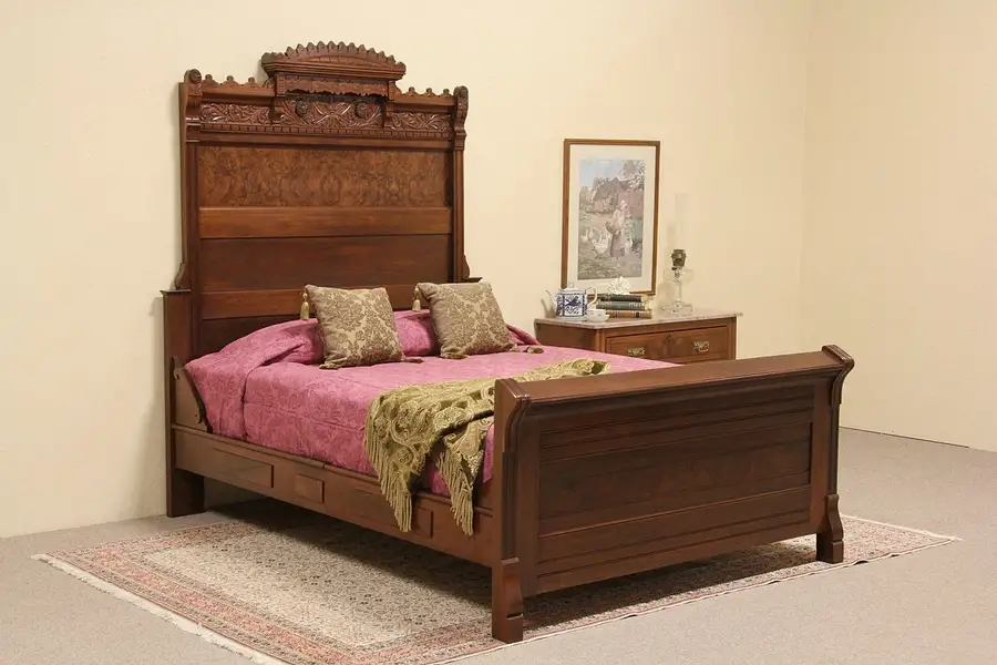Main image of Victorian Eastlake Carved 1880 Antique Queen Size Bed