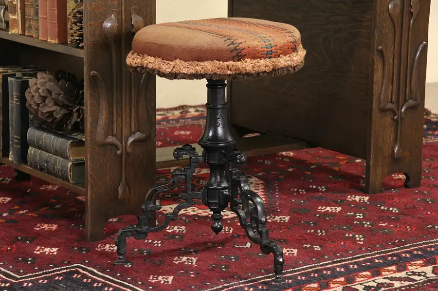 Main image of Iron Swivel Antique Piano or Organ Stool, Pat. 1866