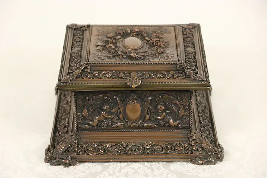 Main image of Renaissance Copper Filigree 1870's Antique Italian Jewelry Box or Chest