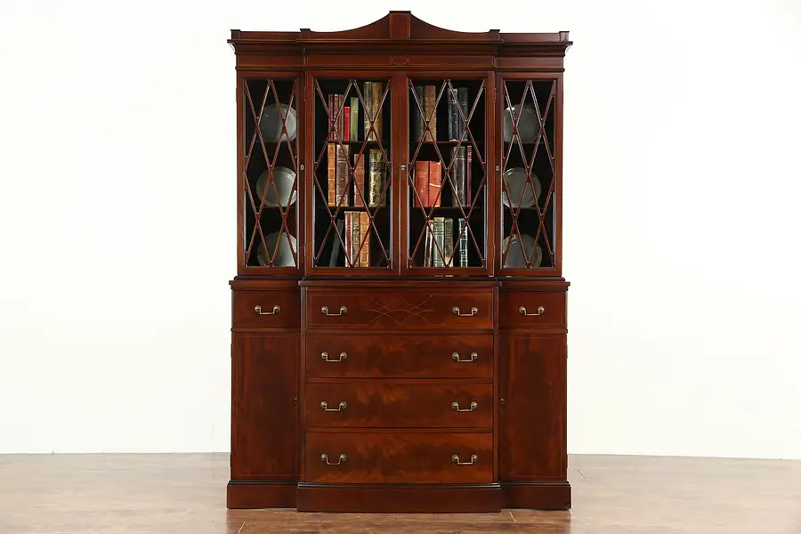 Main image of Maddox NY Signed 1950's Vintage Breakfront China Cabinet or Bookcase with Desk