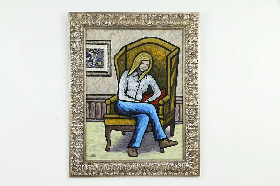 Main image of Girl on Orange Chair #2 Original Acrylic Painting, WI Artist Bruce Bodden