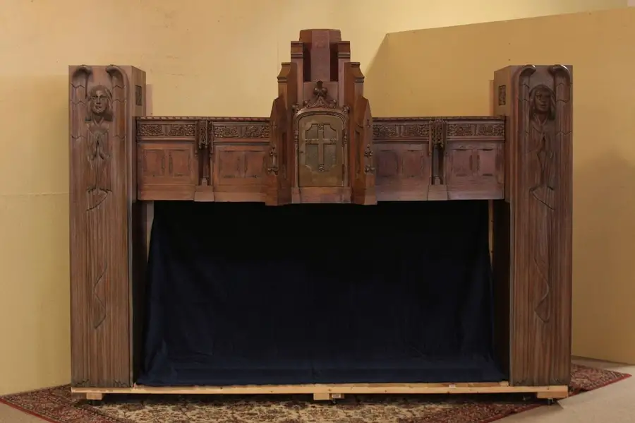Main image of Art Deco Mantel, Altar, or TV Stand, Carved Angels