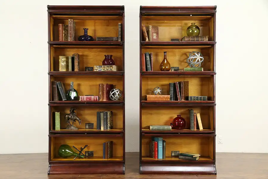 Main image of Pair of Antique 5 Stack Lawyer Mahogany Finish Bookcases, Viking Pat 1908