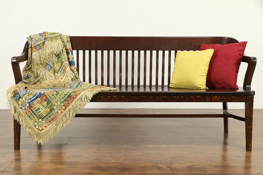 Main image of Oak Quarter Sawn Antique 73" Railroad or Hall Bench