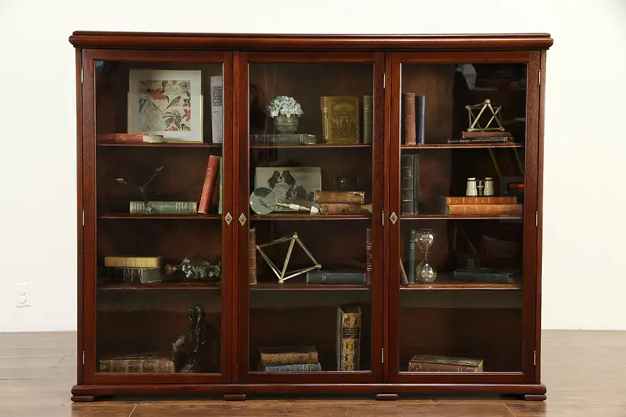 Main image of Mahogany Antique Triple Library Bookcase, Adjustable Shelves
