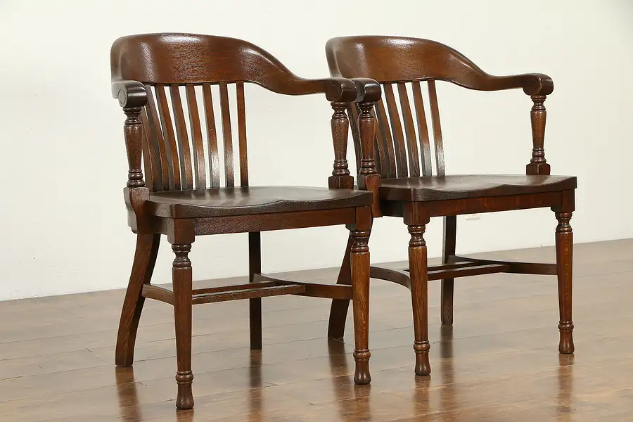 Main image of Oak Quarter Sawn Antique Banker, Office or Library Desk Chairs, Welch A