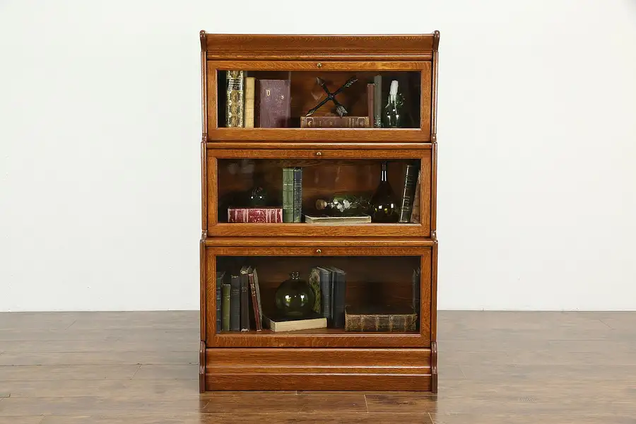 Main image of Oak Quarter Sawn Antique 3 Stack Lawyer Bookcase, Drop Down Doors