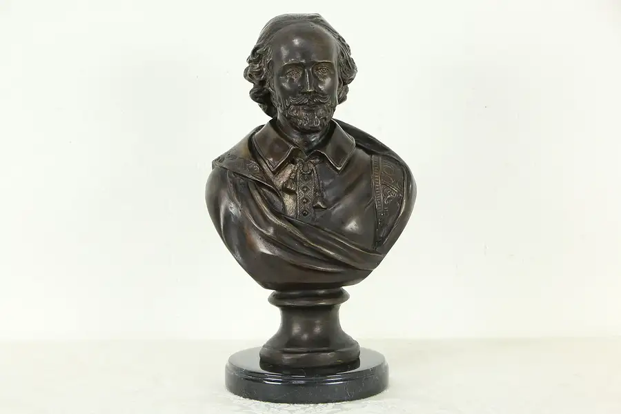 Main image of William Shakespeare Sculpture Bust Vintage Bronze Statue, Marble Base
