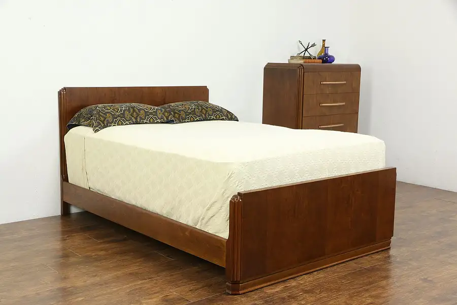 Main image of Art Deco Midcentury Modern Bedroom Set, Tall Chest & Full Size Bed