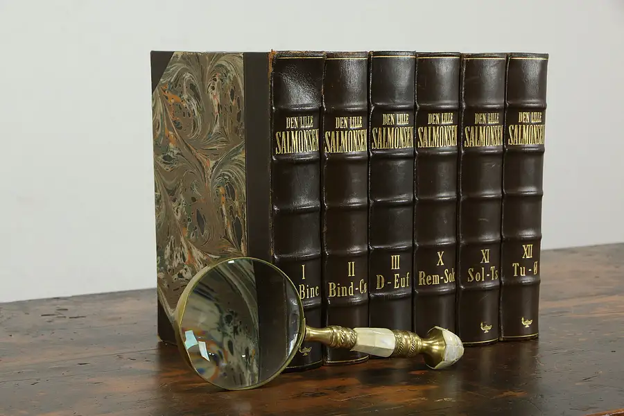 Main image of Leather Bound 6 Volume Danish Encyclopedia Book Set, Copenhagen 1940