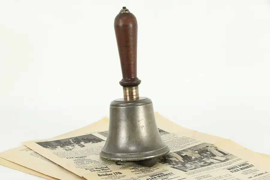 Main image of Brass Antique English Schoolmaster Bell, Mahogany Handle