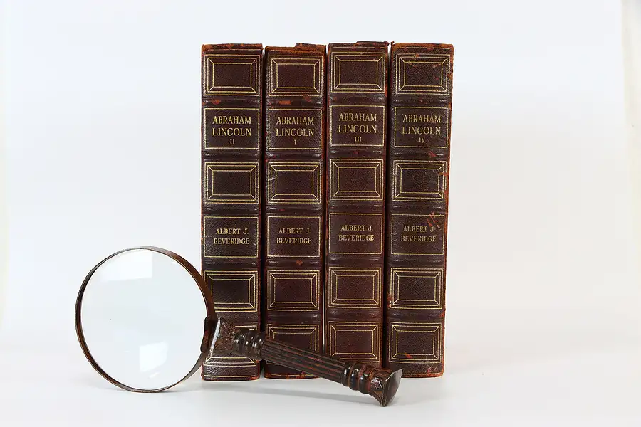 Main image of Abraham Lincoln Biography Books 4 Volumes Beveridge 1928 Leather
