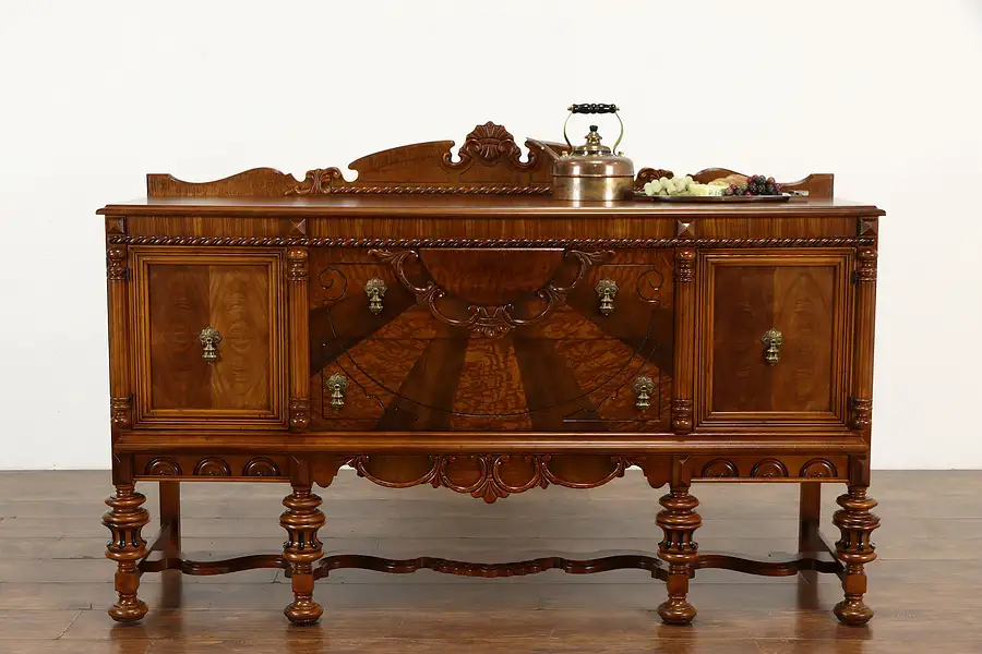 Main image of English Tudor Antique Carved Sideboard, Server, Buffet