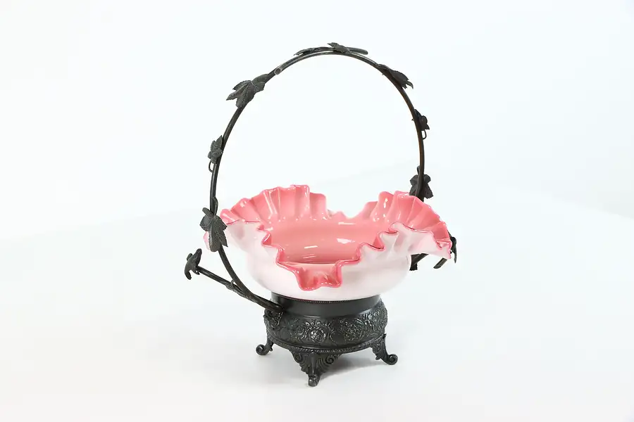 Main image of Victorian Antique Silverplate & Cranberry Glass Bride Basket, Middletown