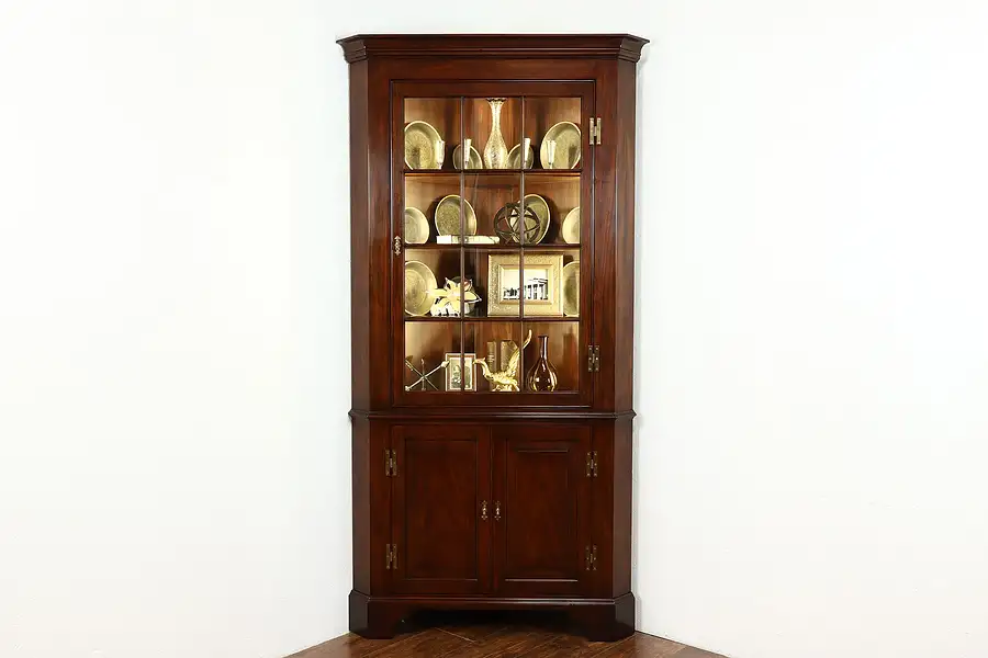Main image of Georgian Federal Vintage Mahogany Corner China Cabinet, Henkel Harris