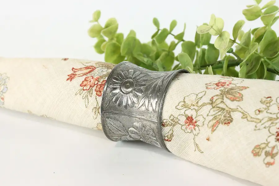 Main image of Victorian Antique Silverplate Napkin Ring with Engraved Flowers