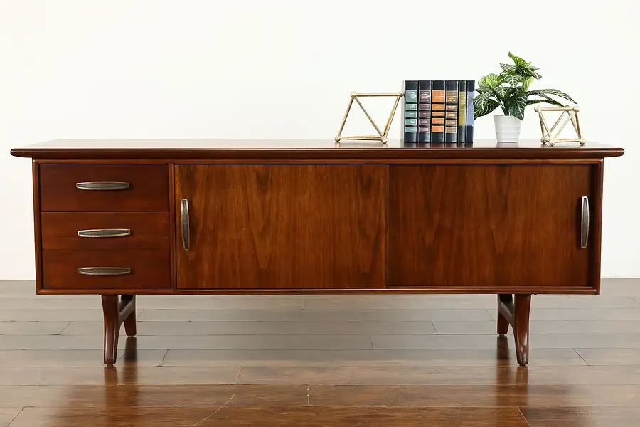 Main image of Midcentury Modern 1960 Vintage Walnut Credenza, TV Console or Sideboard