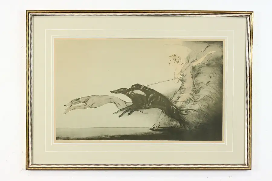 Main image of Speed II Greyhounds Vintage 1930s Art Print, Louis Icart 27"