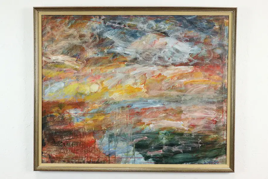 Main image of Abstract Landscape Vintage Original Oil Painting, A.M.B 35"