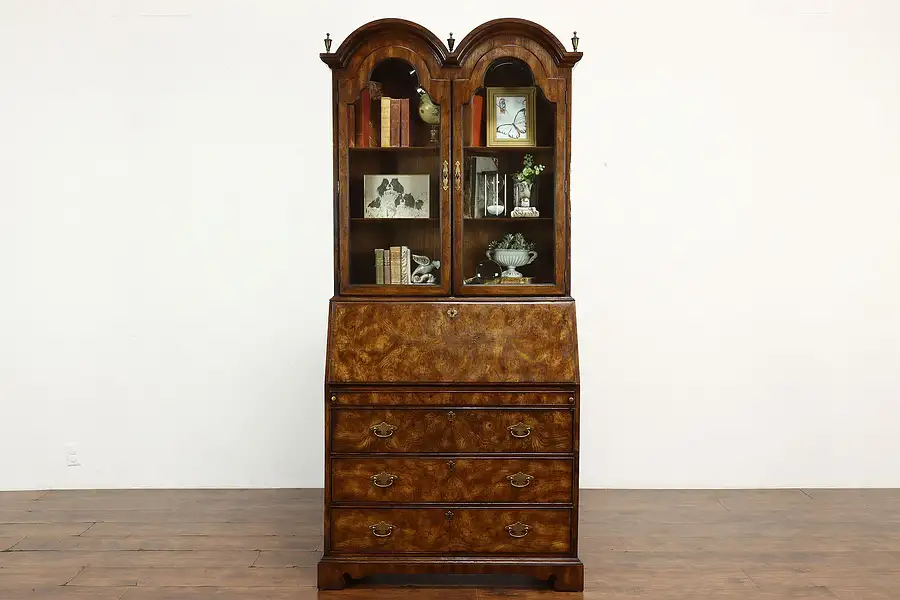 Main image of Traditional Georgian Vintage Walnut & Burl Secretary Desk & Bookcase