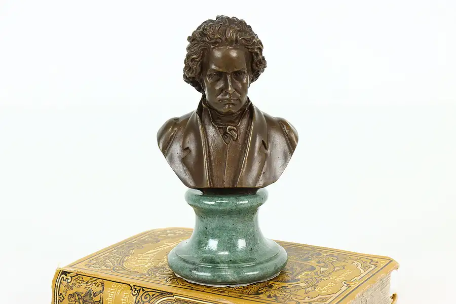 Main image of Beethoven Sculpture Vintage Bronze Bust, Statue & Marble Base