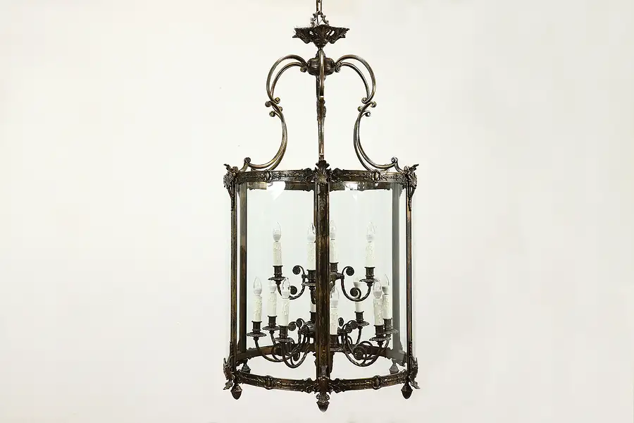 Main image of Renaissance Vintage Brass Two Tier Curved Glass 5' Tall Hall Chandelier