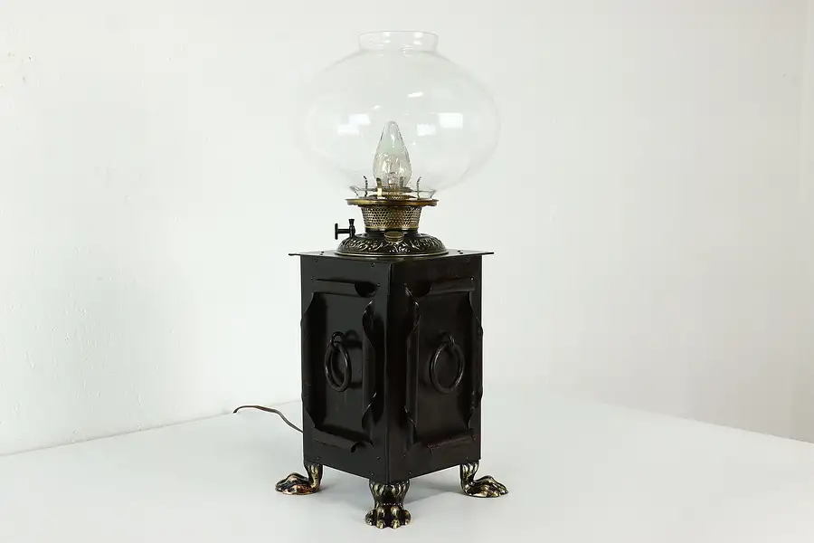 Main image of Victorian Antique Craftsman Brass & Wrought Iron Lamp, Bradley & Hubbard