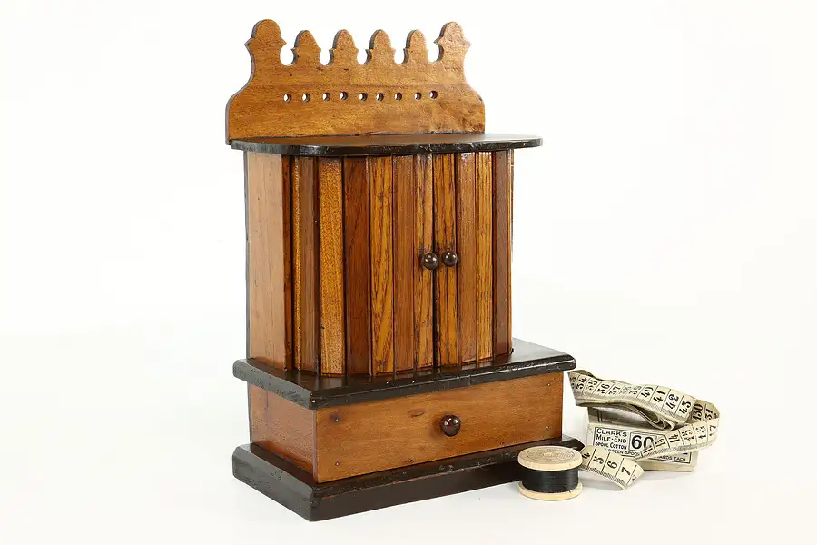 Main image of Victorian Antique Sewing Caddy, Pull Out Thread Tray & Jewelry Drawer