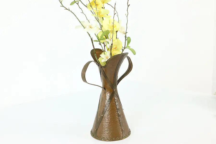 Main image of Farmhouse Antique Arts & Crafts Hammered Copper & Brass Pitcher or Vase