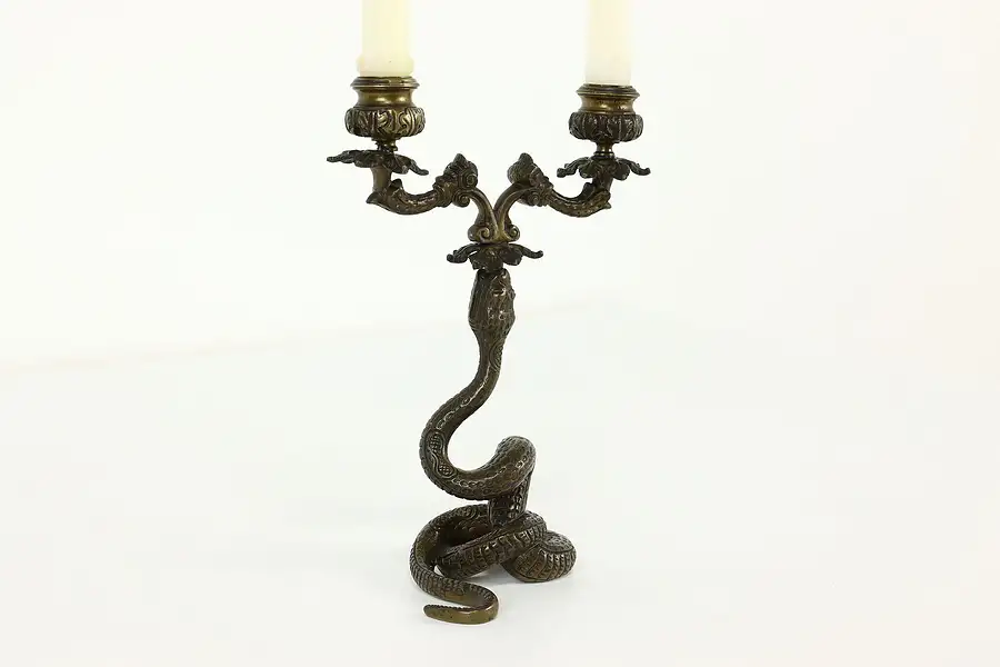 Main image of Bronze Antique Snake Sculpture Double Candlestick