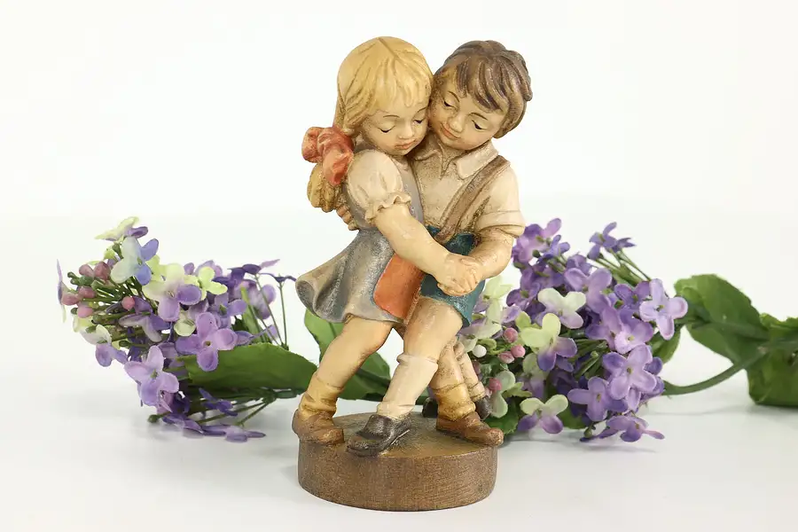 Main image of Hand Carved Vintage Alpine Children Dancing Sculpture