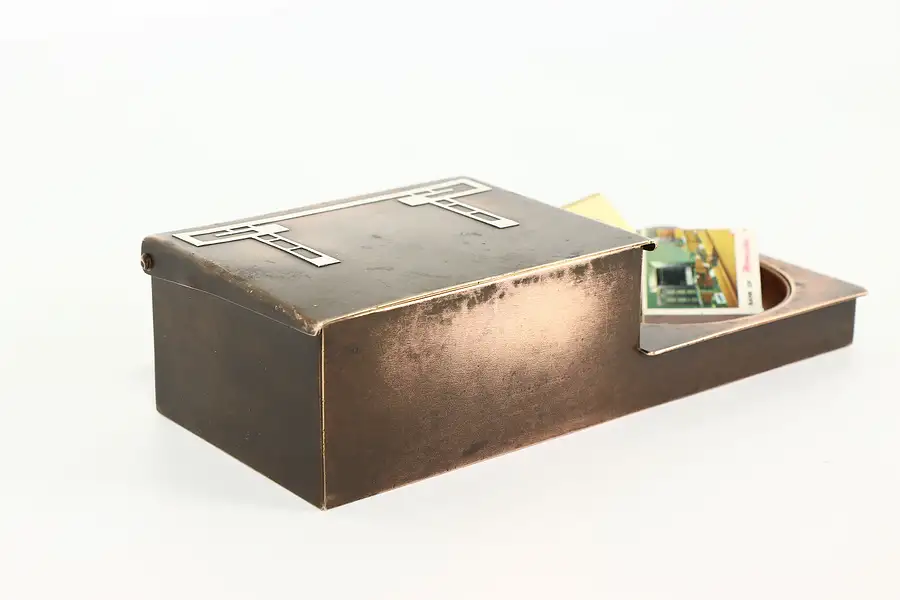Main image of Arts & Crafts Antique Bronze & Sterling Silver Desk Box & Ash Tray Heintz