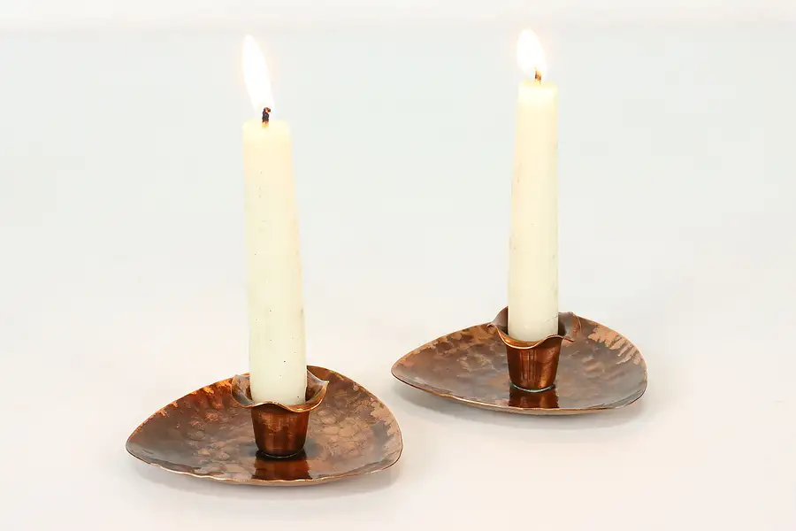 Main image of Pair of Vintage Hammered Copper Candle Holders, Gregorian