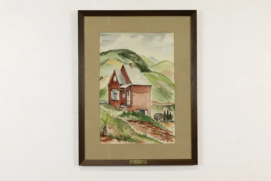 Main image of Farmhouse on Mountain Vintage Original Watercolor Painting 28.5" Van