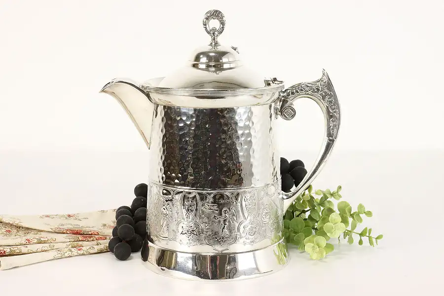 Main image of Victorian Engraved Silverplate Antique Water Pitcher, Cupid Motifs