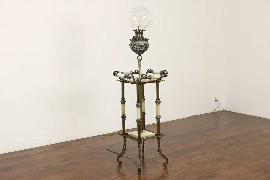 Main image of Victorian Antique Piano or Organ Lamp, Electrified, Onyx Mounts