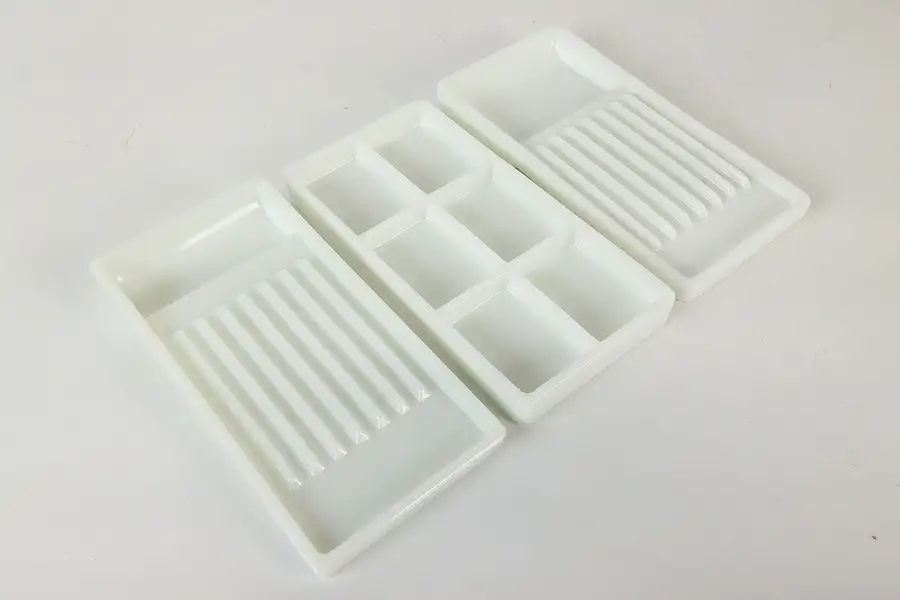 Main image of Set of Three Antique Milk Glass Dental Trays, Two Rivers WI